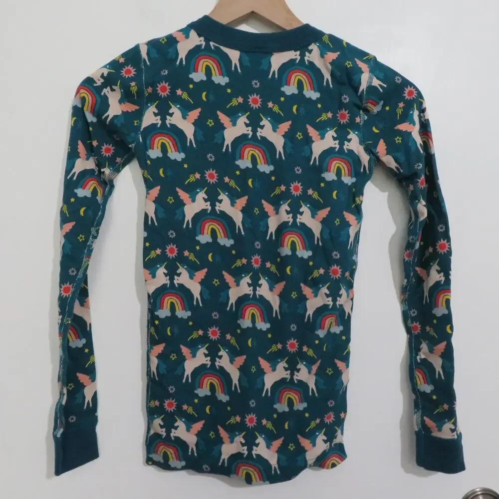Hanna Andersson Sz 12 Teal Unicorn Kids Pajama Set Organic Cotton